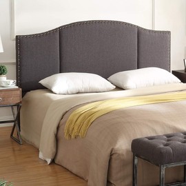 24KF Middle Century Dark Gray Upholstered Foldable Headboard with Antique Brass Nail Heads Trim King/California King headboard-60232-Dark Gray