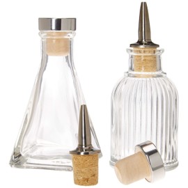 Bitters Bottles - Set of 2 | 90ml - Glass Cocktail Syrups, Shrub, & Bitter Dropper Bottle - 2 Types of Cap - Cork Dash Dispenser Caps & Airtight Stopper Lids to Keep Your Ingredients Fresher, Longer