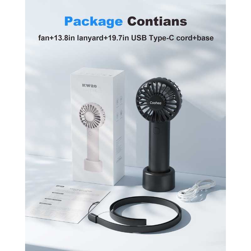 Coohea Mini Handheld Fan, Small Cute Design, 3 Powerful Speeds,