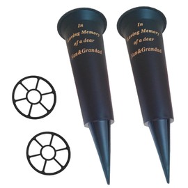Set of 2 Black In Loving Memory Nan & Grandad Spiked Memorial Grave Flower Vases Graveside Memorial with flower holder inserts