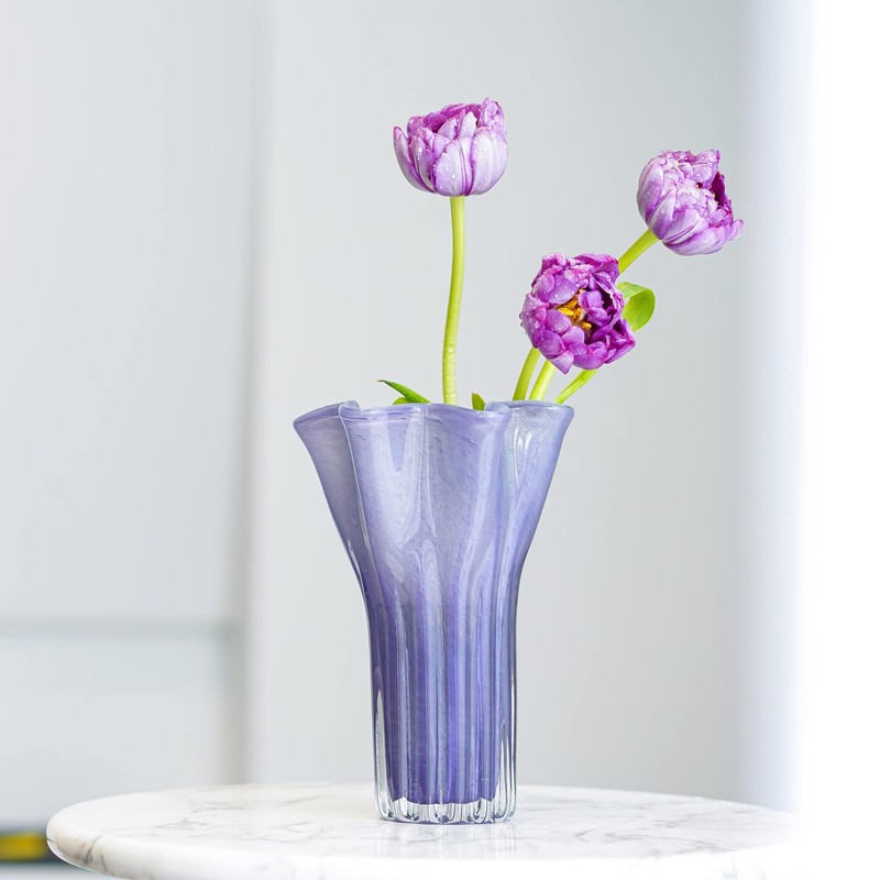 8'' Blown Glass Flower Vase for Home Wedding Modern Centerpieces