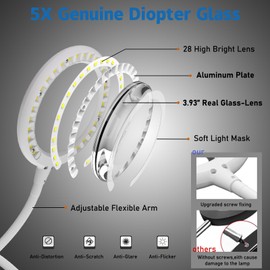 Magnifying Glass with Light and Stand, 5X Magnifying Lamp,Hands Free Desk Magnifying Glass,Desk Magnifiers with Light for Senior, Low Vision, Hobbies, Crafts