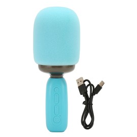 Handheld Karaoke Mic with RGB Light Support Memory Card Portable Wireless Bluetooth Singing Microphone for Kids Adults Blue