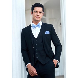 Enlision Bow Tie Men's Plain Pre-Tied Bow Tie and Pocket Square with Cufflinks Set Adjustable Bow Tie Suit for Wedding Tuxedo Party, blue