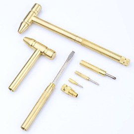 6-in-1 Mini Brass Hammer Dual Head Small Hammer Multifunction Copper Hammer with Detachable Screwdriver Tool for Jewelry Watch Repairing