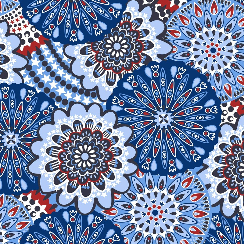 Vera Bradley Drawstring Backpack/Shoulder Bag, Fireworks Medallion/Red White Blue