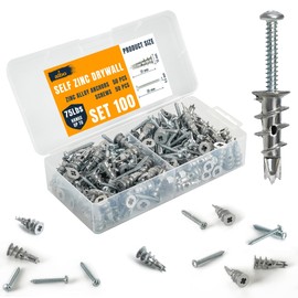 ALBO #6 Zinc Self-Drilling Drywall Anchors, 100PC Set – Includes 50 Heavy Duty Sheetrock Anchors & 50#6 x 1-1/4'' Screws – 75LB Capacity for Hanging and Mounting