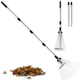 Leaf Rake Adjustable 23-75, Collapsible Metal Stainless Steel Garden Yard