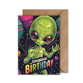 WBdesignz Alien Birthday Card with Envelope - UFO Birthday Card "Intergalactic Birthday Greetings Card for Birthday (DIN A6)