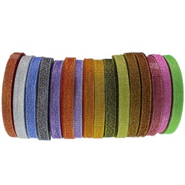 Assorted Glitter Metallic 3/8" Sparkly Fabric Ribbon for Gift Wrapping, Party Decoration, Hair Bows 400yards