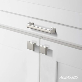 Alzassbg 10 Pack Brushed Satin Nickel Cabinet Knobs, 1.3 Inch(32mm) Kitchen Cabinet Hardware Square Knobs for Cupboard and Drawer AL6071SN