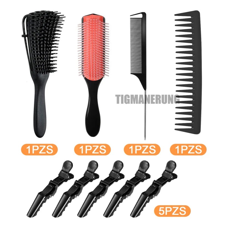 Kit 9pz Peine De Masaje De Pulpo Adecuado Para Cabello