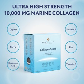 Rejuvenated Limited Rejuvenated Collagen Shots - Hydrolysed 10,000 mg Marine Collagen Supplement Drink with Antioxidants, Vitamins & Hyaluronic Acid (24 Sachets)