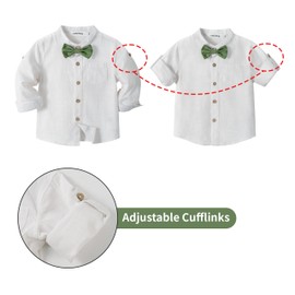 Volunboy Baby Formal Dress Clothes Toddler Boys Gentleman Cotton Linen Outfits Wedding Suspenders Ring Bearer Pants Set (Green, 18-24 Months)