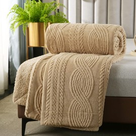 PU MEI Sherpa Throw Blanket for Couch Sofa 60”*80”- Fleece 3D Tufted Fuzzy Soft Cozy Blanket for Bed, Thick Warm Blanket for All Seasons, (Khaki, 60"*80")