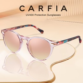 CARFIA Round Sunglasses for Women Polarised Women Sunglasses with 100% UV Protection, A - Frame: Acetate Tortoiseshell; Lenses: Pink