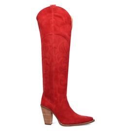 Dingo Womens Primadonna Embroidered Snip Toe Zippered Casual Boots Over the Knee High Heel 3" & Up - Red - Size 7.5 M