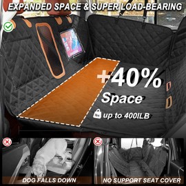 Back Seat Extender for Dogs, Waterproof Large Dog Car Seat Cover with Hard Bottom, Anti-Scratch & Non-tearable 1680D Oxford Fabric, Dog Hammock with Mesh Window Pocket for Car&SUV(Black)