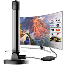 Indoor TV Antenna – Strong Magnetic Base HDTV Antenna for Over-The-Air Free TV, 360° Long Range 4K/1080p Digital Reception, High Gain VHF/UHF, Compatible with Smart TVs, 16.4 ft Coax Cable