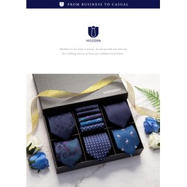 HISDERN TA5-01S Business Necktie, Square Set, 5 Pieces, Stylish, Gift Box Included, 17 Patterns, Job Hunting, Wedding, Father's Day, Gift, Set of 12