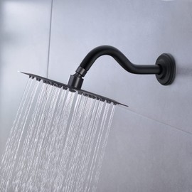 8 Inch S-Shape Curved Shower Arm with Flange Stainless Steel Shower Head Extension Replacement Pipe Arm,Wall Mounted,Matte Black