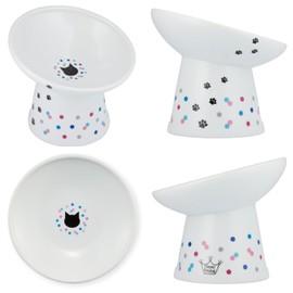 Necoichi Extra Wide Raised Cat Food Bowl, Elevated, Prevent Neck & Whisker Fatigue, Dishwasher and Microwave Safe, No.1 Seller in Japan! (Colorful Dots Limited Edition, Extra Wide Tilted)