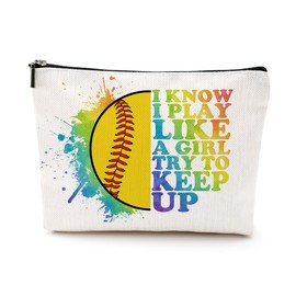 Funny Softball Gifts Softball Accessories for Girls Sports Makeup Bag Cosmetic Bag Basketball Stuff Birthday Christmas Softball Lover Gifts for Women Softball Player Coach Team Niece Toiletry Bag