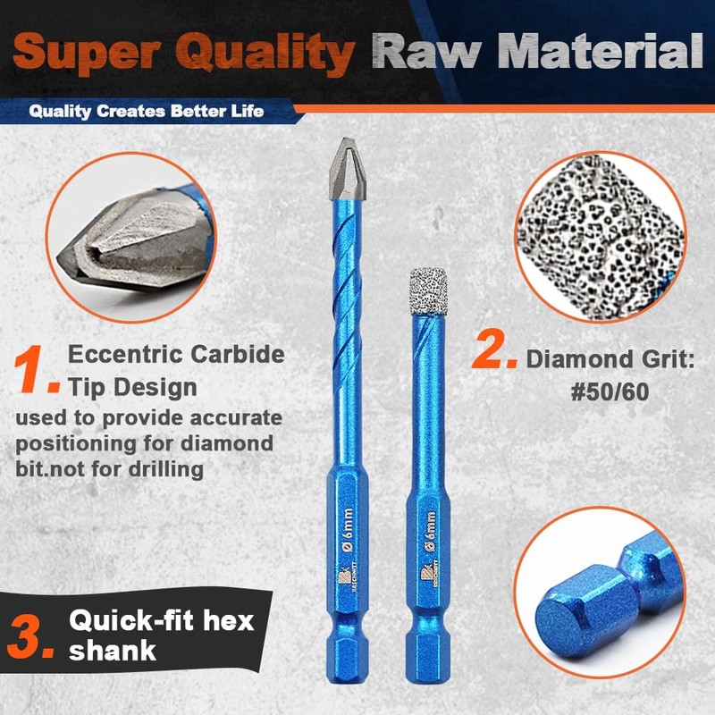 BRSCHNITT Diamond Drill Bit 1/4"*8 - Carbide Tipped Drill bit