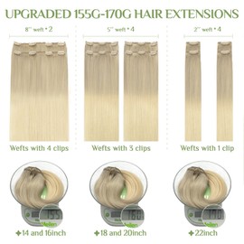 DOORES Clip in Hair Extensions, 155g 10pcs Balayage Ash Blonde to Golden Blonde and Platinum Blonde 16 Inch Real Human Hair Extensions Clip in Skin Weft Hair Extensions