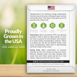 Survival Garden Seeds -Tendersweet Orange Watermelon Seed for Planting - Packet with Instructions to Plant and Grow Delicious Watermelons in Your Home Vegetable Garden - Non-GMO Heirloom Variety