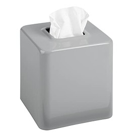mDesign Steel Square Tissue Box Cover, Modern Facial Paper Holder for Bathroom Vanity Countertops, Bedroom Dressers, Night Stands, Desks, Office and Tables - Unity Collection - Gray