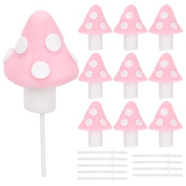 LOGOFUN 10 piezas de decoración de hongos para magdalenas, mini hongos, decoración para tartas de jardín de hadas, accesorios (rosa)