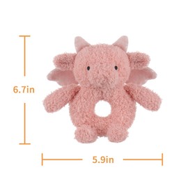 Apricot Lamb Baby Lovey Pink Dragon Soft Rattle Toy, Plush Stuffed Animal for Newborn Soft Over 0 Months (Pink Dragon, 5.9 Inches)