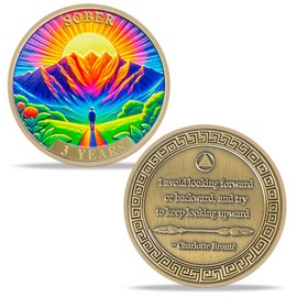 3 Year Sobriety Coin Gifts | Orange Blue Mountain View AA Chip Medallion with Inspirational Quote | Narcotics Alcoholics Anonymous Anniversary Sobriety Gifts for Men Women in Recovery