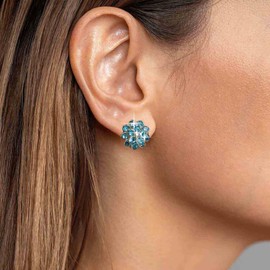 Aneneiceera Vintage Sapphire Flower Stud Earrings Light Blue Crystal Earrings Round Rhinestone Ball Earrings Wedding Crystal Cz Earrings Jewelry for Women