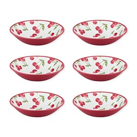 UPware Cherry Melamine Bowl Set, Round Bowls for Pasta, Rice, Soup, and Salad, BPA-Free, Dishwasher Safe, Shatter-Proof, Red, 8 Inch, Set of 6