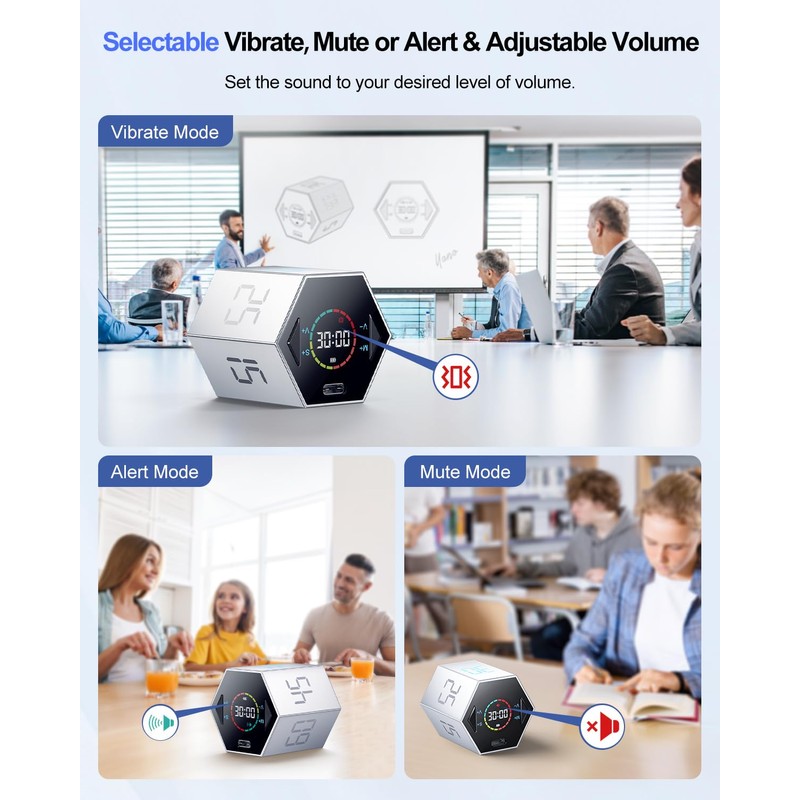 Ticktime Pomodoro Timer, Productivity Timer Cube, 5/15/25/30/45/60 Min Presets, Custom