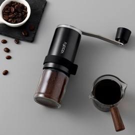 Vzaahu Kaffeemühle manuell mit Kegelmahlwerk,Einstellbare Grobheit,Konischer Keramikfräser,Tragbare Mühle für Home-Office-Reisen