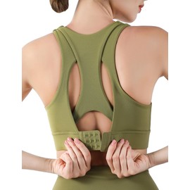 MotoRun Sports Bras for Women High Support Full Coverage Molded Cups Bra Racerback Push Up Workout Bralette Top Forest Green M