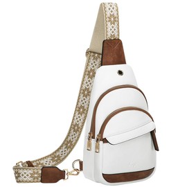 KASQO Sling Bag for Women, PU Leather Crossbody Bag Small Chest Bag Shoulder Bag Womens Fanny Pack Belt Bag for Daily Travel Work, Beige and Brown