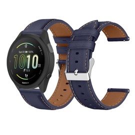 LanQii 20mm Leather Strap for Garmin Forerunner 165/165 Music/245/645/Vivoactive 5/3, Soft Leather Bracelet, Replacement Watch Band for Garmin Venu Sq 2/Venu 2 Plus/vívomove Trend/Sport - Blue