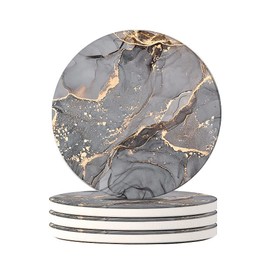 HAOCOO Coasters Stylish Ceramic Marble Pattern Cork Back Round Set of 4 Mugs Tea Pad Insulation Better Than Diatomaceous Earth, Water Absorbent, Quick Drying, Anti-Slip, For Home and Office, Housewarming Gift - SRMK12 (Fluid Gray)