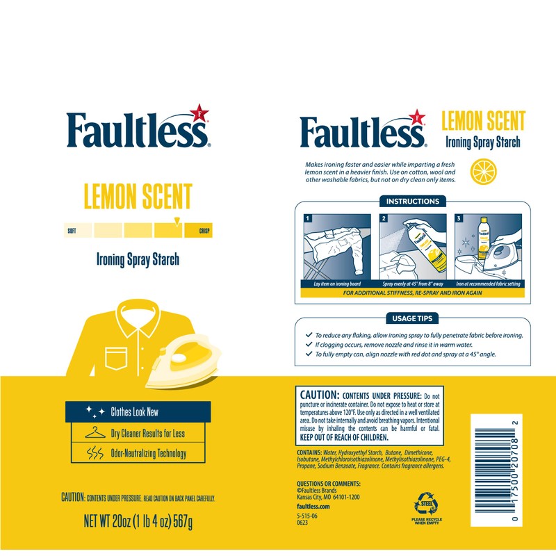 Faultless Lemon Laundry Starch - Lemon Scented Spray Starch 20