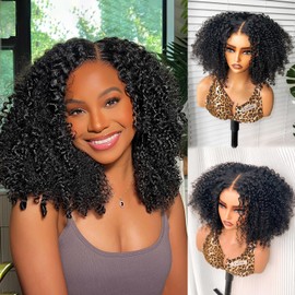 Lu7enWig 18 Inch Ready-To-Use Bob Wig Curly Glueless Wig, Black Heat Resistant Synthetic Wig For Black Women Short Curly Band Elastic Band