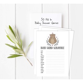 Inkdotpot Set Of 50 Baby Shower Word Scramble Game Cards Gender Neutral Bear Animal Party Supplies-Fun Baby Shower Game Favors