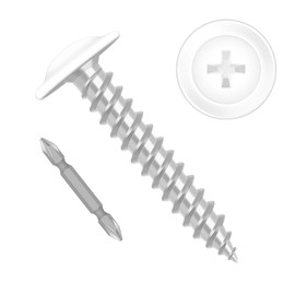 Etauwe #8 x 1-1/4" Truss Head Fast Self Tapping Screws, Alloy Steel Wood Screws, White Head, Full Thread, Screwdriver Bit Included, 100 PCS