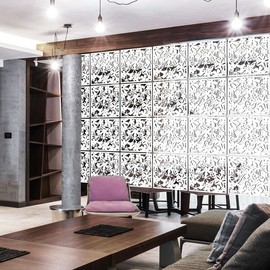 LRZCGB Hanging Room Divider,24 Pieces PVC Screen Partition Panel with Butterfly Flower Bird for Living Dining Study Sitting-Room Hotel Bar Decoration (White, 24)