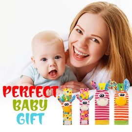 Yorgewd Baby Wrist Rattles & Foot Finders, Soft Animal Rattle Toys Newborn Infant Sensory Toys, Developmental Early Educational Toys for 0-12 Month Babies Boys Girls