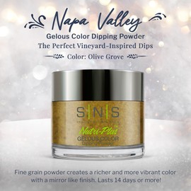 SNS Nail Dip Powder, Gelous Color Dipping Powder - Olive Grove (Green/Avocado, Shimmer) - Long-Lasting Dip Nail Color Lasts 14 Days - Low-Odor & No UV Lamp Required - 1oz