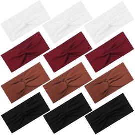 12 Pcs Stretchy Headbands for Women, Absorbed Sport Headband Soft Twist Knotted Hairbands for Daily Life Yoga Workout(Black/Brown/White/Red)